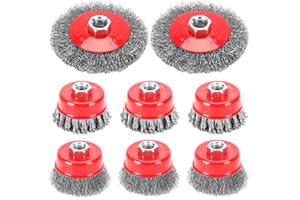 VEGOATY Lot de 8 brosses métalliques pour meuleuse d'angle, 75 mm et 100 mm, meuleuse d'angle M14 x 2, brosse disque, brosse à pot pour polissage, dérouillage, détartrage et détartrage