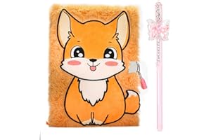 TPIVG Bambina Diario con Lucchetto e Penna, Carino Ragazze Peluche Diario Segreto, Diario con 160 Pagine Foderate per Scrivere e Disegnare, Regalo Di Natale Di Compleanno (Orange Fox)