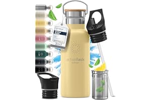 BEMAXX Botella de Agua Térmica ACTIVE FLASK + Pajita (3 Tapones) sin BPA - 1l & 500ml | Frasco Termo de Acero Inoxidable + Aislamiento Vacío | Cantimplora Aislada Bicicleta Deporte Caliente Fría Café Té