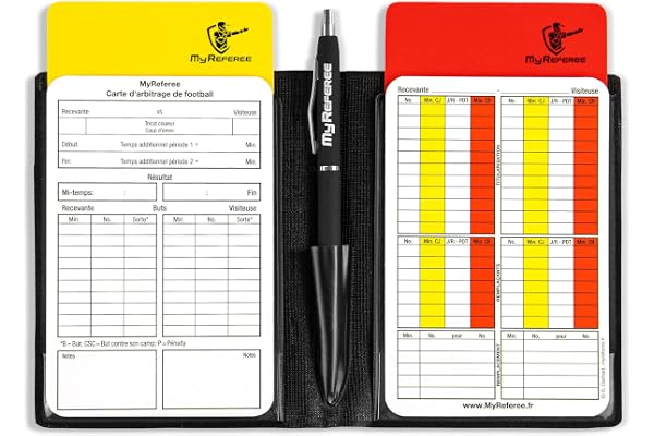 MyReferee domarset minifotboll inklusive spelanteckningskort fransk kulspetspenna, disciplinära kort