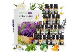 ‎COPOWER COPOWER Ätherische Öle Set 20 x10mL, Aroma Diffuser Öle, Duftöl für Humidifier, Diffuser, Massage - Lavendel, Eukalyptus, Weihrauch, Zitronengras, Bergamotte, Kamille, Rosmarin, Orange, Ylang-Ylang...