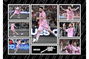 RJR Prints Lionel Messi Miami signierter A4 Montage Fotodruck, vorgedruckte Signatur, Autogramm, Fußballgeschenk