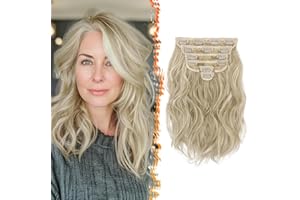 BARSDAR Clip en Extensiones de Cabello Highlight, 30cm Corta Ondulado Extensiones Clip de Pelo para Mujeres 6 Piezas Natural Sintética Postizos Extension Cabello - Gris Marrón con Rubio
