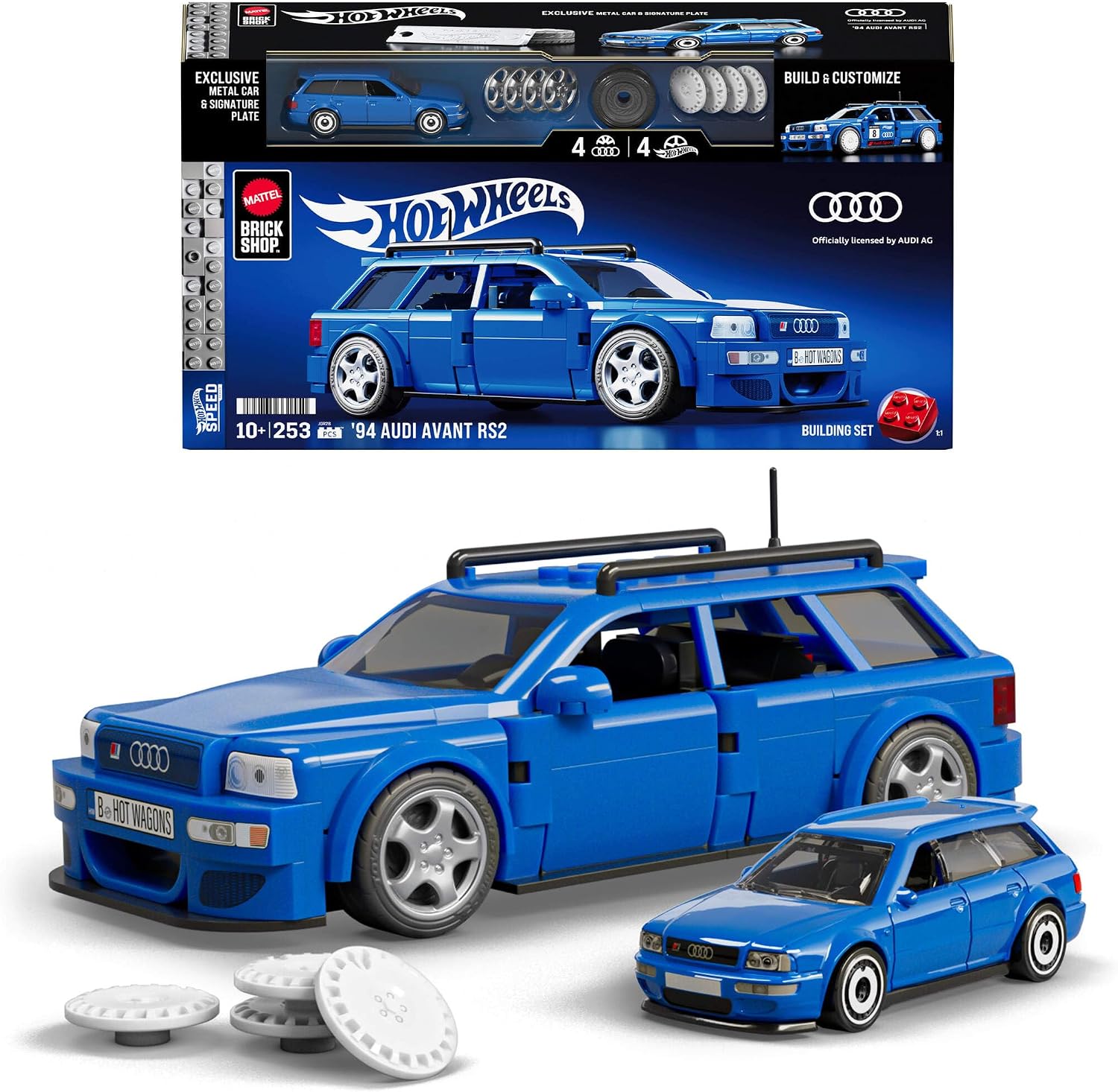 Mattel Brick Shop Hot Wheels Speed Series Juego de construcción Realista del Audi Avant RS2 del 94 con 252 Piezas, para Adultos coleccionistas y niños y niñas a Partir de 10 años, JGR28