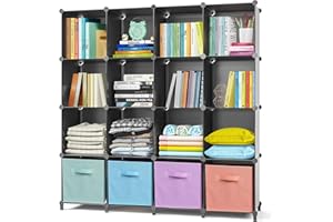 ‎AWTATOS AWTATOS Kleiderschrank mit 16 Würfeln, Storage Shelves, DIY Regal Würfel, PP Steckregal Kunststoff, Kinderregal, Spielzeugregal, Faltschrank, Shelves, Standregal, Schwarz ULPZ017