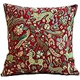 Mythical Animals Heavyweight Tapestry Double Sided Cushion Cover. 17"x17" Square Pillow Cover. Red background with multicoloured beasts. Morris style design. Turkish Kilim style Fabric.
