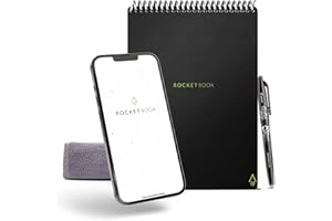 Rocketbook Flip Block Note Digitale Smart – Block Note per Appunti Digitali A5 Nero – A Righe/Puntinato – Quaderno Appunti Riutilizzabile – Include Penna Pilot FriXion e Panno per Cancellare