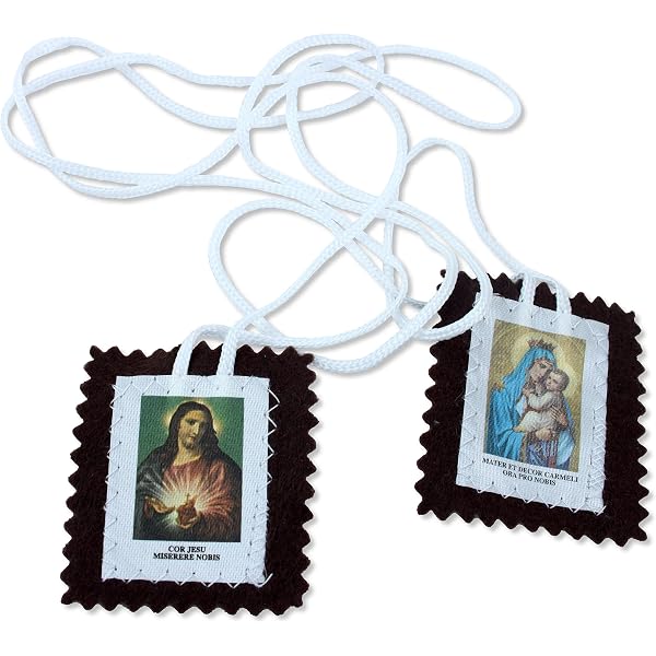 Pendentif Scapulaire Catholique Traditionnel - Collier Avec Médaillon Tissu 5x4cm, Neuf