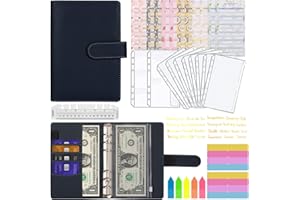 A6 Binder Budget, MARICATO 29-Stück Budget Planner, 6 Löcher Loseblatt Notizbuch Geld Organizer mit Budgetblättern/Binder kartentaschen/Aufklebern/Bunte Indexetiketten/Lineal, für Arbeit-Marineblau