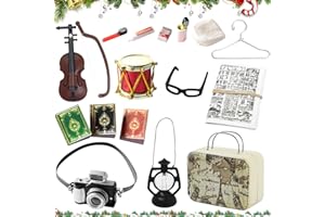 Shinybox Miniatura Casa de Muñecas Decoración, 17 Piezas Accesorios en Miniatura, Adornos en Miniatura de Navidad, Maleta Vintage de Casa de Muñecas, Adornos en Miniatura de Navidad