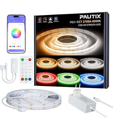 Striscia LED COB RGB 5M, 24V LED RGB con Telecomando e App