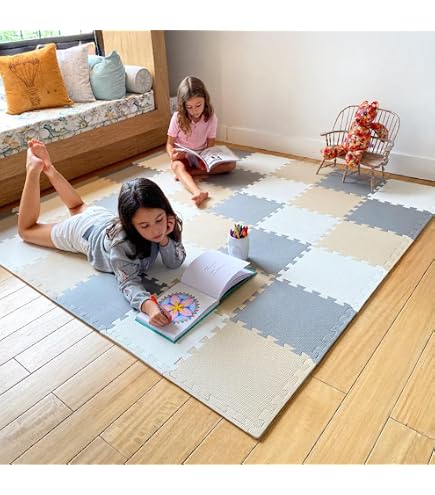 Humbi Puzzlematte Aus EVA-Schaum Für Babys & Kinder – 60x60x1 Cm, 4-teilig, Creme & Kupfer, Krabbelsicher & Wasserdicht