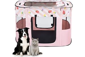 LN COZY CORNER Foldable Pet Playpen, Portable Small Dog Cat Crate, Soft Indoor Outdoor Pet Cage, Puppy Playpen with Mesh Panels, Dog Tent, Cat Playpen, Travel Pet Puppy Cage for Pets (Pink-S)
