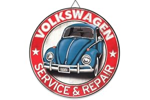 Open Road Brands Volkswagen Metal Sign - Volkswagen Service and Repair Round Sign for Man Cave, Garage or Shop