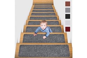 MBIGM 20cm X 76cm (Paquete de 15) Alfombras Antideslizantes Peldaños de Escalera Alfombrilla Antideslizante Interior para niños Mayores y Mascotas con Adhesivo Reutilizable, Gris