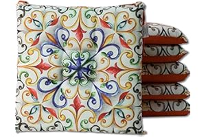 HABITA 33 HOME Cuscini Sedie Cucina Set da 6 (40x40x5cm) Cuscini, Coprisedia Cucina, Cuscini per Sedie Quadrati, Cuscino Sedia con Laccetti Decori Assortiti Trapuntati al Centro (Giglio Land)