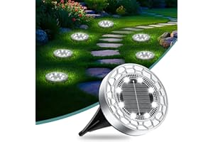 FIFLYING Solar Lights Outdoor Garden, 2025 Upgraded 8 LEDs Stainless Steel Solar Garden Lights, IP65 Waterproof Ground Light for Pathway, Lawn, Yard Decorative Lighting (Stainless Steel, 6 Pack, Cold White)