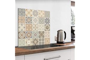 murando Glass Splashback for Kitchen Backsplash Cooker Protector Tempered Glass Decorative Wall Art Panel Heat Resistant Graphic 60x60 cm / 24"x24" Tiles Mosaic f-B-0300-aq-a
