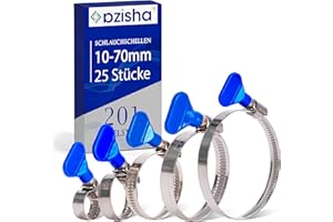 AZISHA Fascette Metalliche Stringitubo 10-70mm - 25 Pezzi Fascette Stringitubo Inox - Regolabile Fascetta Stringitubo – Fascette Metalliche Per Tubi Piscina,Giardino,Gas,Lavatrice,Auto E Acqua