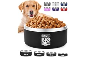 Tuff Pupper 2700ml/100oz Heavy Duty Insulated Bowl for Large Dogs | Double Wall Stainless Steel Pet Food Bowl | Dishwasher Safe Dog Bowl | Non-Slip Rubber Base | Durable Powder Coated Colors (Black)