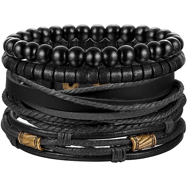 COOLSTEELANDBEYOND Cranio Nero Multi-Fila Uomo Donna Braccialetto di Cuoio Intrecciato, Cuoio Fascia di Polso, Pelle Bracciali Avvolgere