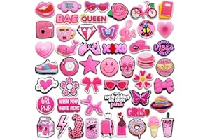 RANYAKE 50Pcs Pink Shoe Charms Clogs,Shoe Charms Decoration Accessories,Shoe Charms Crocs Clog,Shoe Accessories in Different Shapes,Cute and Fashionable Shoe Accessories,For Men Women, DIY Decorative Shoes