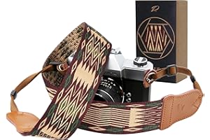 Padwa Lifestyle Kameragurt - 2“ Rindsleder Kopf Kameragurt für Fotografen, Vintage Jacquard Stickerei gewebt Baumwolle verstellbare Schulter Nackenriemen für Kameras, Ferngläser - Charme Rhombisch