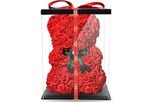 ‎NADIR Flower Bear With Bow, Includes Pre-Packed Gift Box, Valentine's Day, Mother's Day, Birthday, Anniversary, Infinity Rose Bear Made Of Roses, Teddy Bear, Blossom Bear, Sizes: 25 cm, 40 cm, 70 cm