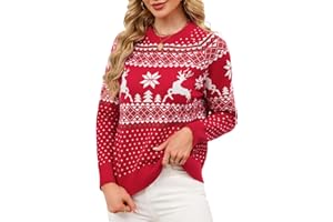 Quatrefox Weihnachten Pullover Damen Strickpullover Winter Warm Weihnachtspullover Rundhals Herbst Winterpullover Langarm Casual Lockerer Grobstrickpullover Elegant Strickwaren Oberteile