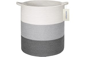 Vamcheer Large Cotton Rope Basket - 50 x 40 x 40cm Woven Storage Basket 100% Cotton Nursery Laundry Basket with Handles for Blanket/Toy/Towel, Brown