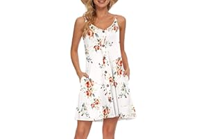 AUSELILY Vestiti Donna Estivi Corti con Scollo a V Vestito Estivo Casual da Spiaggia Abiti Estivi Casual con Tasche
