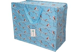 Happy Planet Giftshop Large Jumbo Storage Bag with Zip 58 x 47 x 30cm 80l (Winter Robins Christmas Xmas Design) (Single - Multipacks Available)