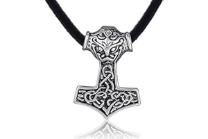 DonDon Herren Halskette Leder 50 cm und Anhänger Thor Hammer aus Edelstahl verpackt in einem schwarzen Samtbeutel