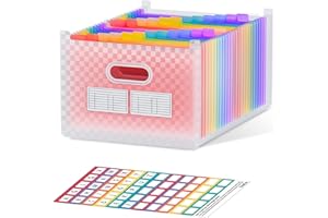 ‎THINKTEX Thinktex Akkordeon-Aktenordner mit 26 Fächern, Tragbar, Erweiterbar, Akkordeon-Kunststoffmappen, 2 Transparente Visitenkartenfächer, A4, Briefgröße, Erweiterbarer Organizer (Rose)