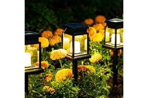 Solpex Lanterna solare per esterni, 8 pezzi, luce solare per sentieri, effetto candela bianco caldo, con picchetto a terra per giardino, terrazza, prato, albero, cortile