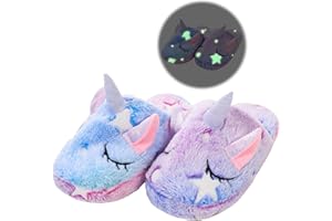 WAFUNNE Unicorn Slippers for Kids Glow in the Dark Girls Boys Luminous Indoor Slip-On Shoes