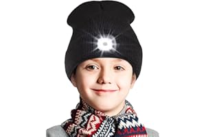 Deilin Mütze mit Led Licht Kinder, USB Wiederaufladbare Strickmütze mit 4 LED Licht Unisex Winter Wärmer Beleuchtete Mütze mit Taschenlampe Weihnachten Festival Geschenke für Jungen und Mädchen
