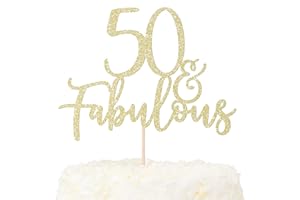 LOVENJOY Decoration Gateau Anniversaire 50 Ans Paillettes Dorées 50& Fabulous Cake Topper Happy 50th Birthday Deco Gateau Pour Décoration 50e Fête D'anniversaire