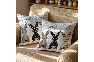 Vorysum 2er Set Ostern Kissenbezug 40x40 cm Kaninchen Osterdeko Sofakissen Ostereier Kissenbezüge Schwarz Kissen Frühling Sommer Happy Easter Kissenbezug Deko Urlaubsparty Picknick Outdoor Garten