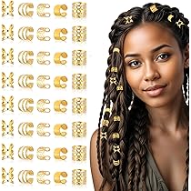 Set 24 Decorazioni Per Capelli Tema Marino – Anelli Con Conchiglie, Stelle E Perle, Dorati, Per Treccine