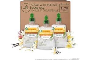 Air Wick Désodorisant Maison Spray Automatique Sans Gaz Active Fresh - 3 Recharges Parfum Vanille & chèvrefeuille
