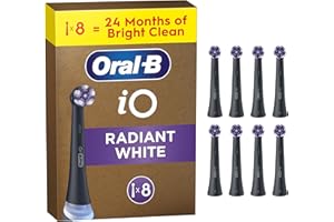 Oral-B iO Radiant White Original Electric Toothbrush Heads, Black, Pack of 8 Oral B Replacement Toothbrush Heads with Angled Bristles for Deep Plaque Removal & Polishing Petals for Teeth Whitening