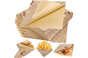 KOUHA Lot de 200 sachets à hamburger Deli - 15 x 15 cm - Sacs à sandwich - Sacs à goûter - Étanche à la graisse - Papier frites pour sandwich, collations, frites