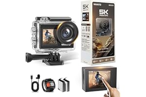 WANNTO Action Cam 5K 24MP Motion 5 Pro 40M Underwater Camera Ultra HD Touchscreen 170° Wide Angle Ice Stabilisation with External Microphone