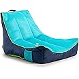 Big Joe Captain's Float No Inflation Needed Pool Lounger with Drink Holder, Navy/Aqua Mesh, Quick Draining Fabric, 3 feet