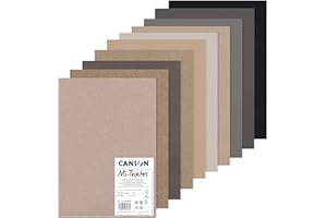 CANSON Mi-Teintes Coloured Drawing 160gsm A3 Paper Pack, Double Sided: Honeycomb & Fine Grain, 10 Grey Tones Sheets, For Professional Artists & Illustrators