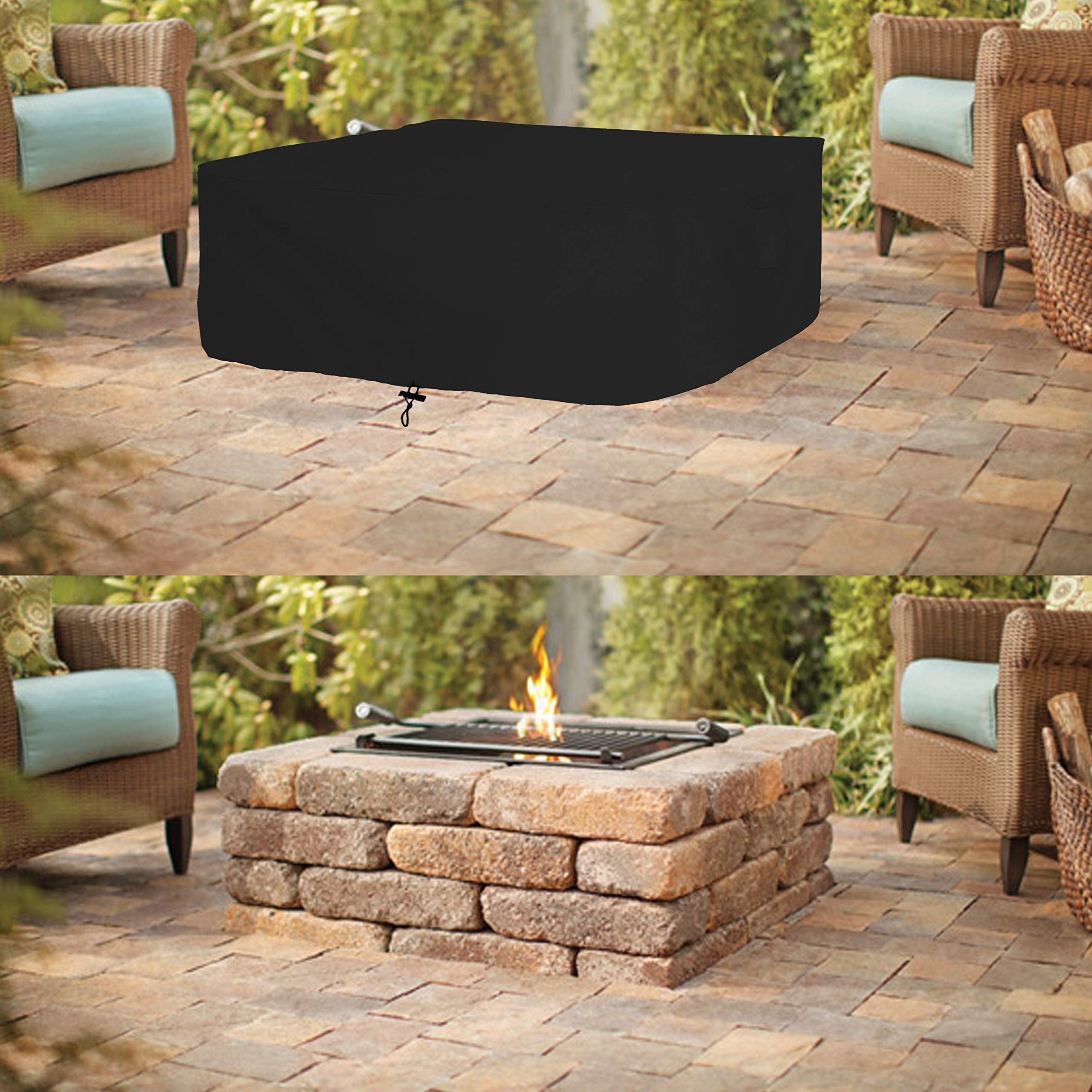 Fire Pit Outdoor Covers - Waterproof, 100% UV Resistant Square Fire Pit Cover, 12Oz PVC Fabric with Air Pockets and Drawstring for Snugfit to Withstand Winds & Storms. – Bild 8