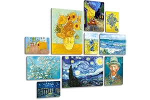 Giallobus - Ensemble de 10 peintures multi-panneaux - Vincent Van Gogh - Van Gogh 1 - Bois MDF - - 2 x 42x29,7cm - 4 x 29,7x21cm - 4 x 21x14,85cm - - Prêt à accrocher - Tableaux