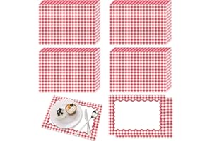 Eaasty Lot de 50 Sets de Table jetables en Papier Vichy Rouge pour Pique-Nique, Barbecue, fête prénatale, Mariage, Anniversaire, thé, dîner, décoration de Table