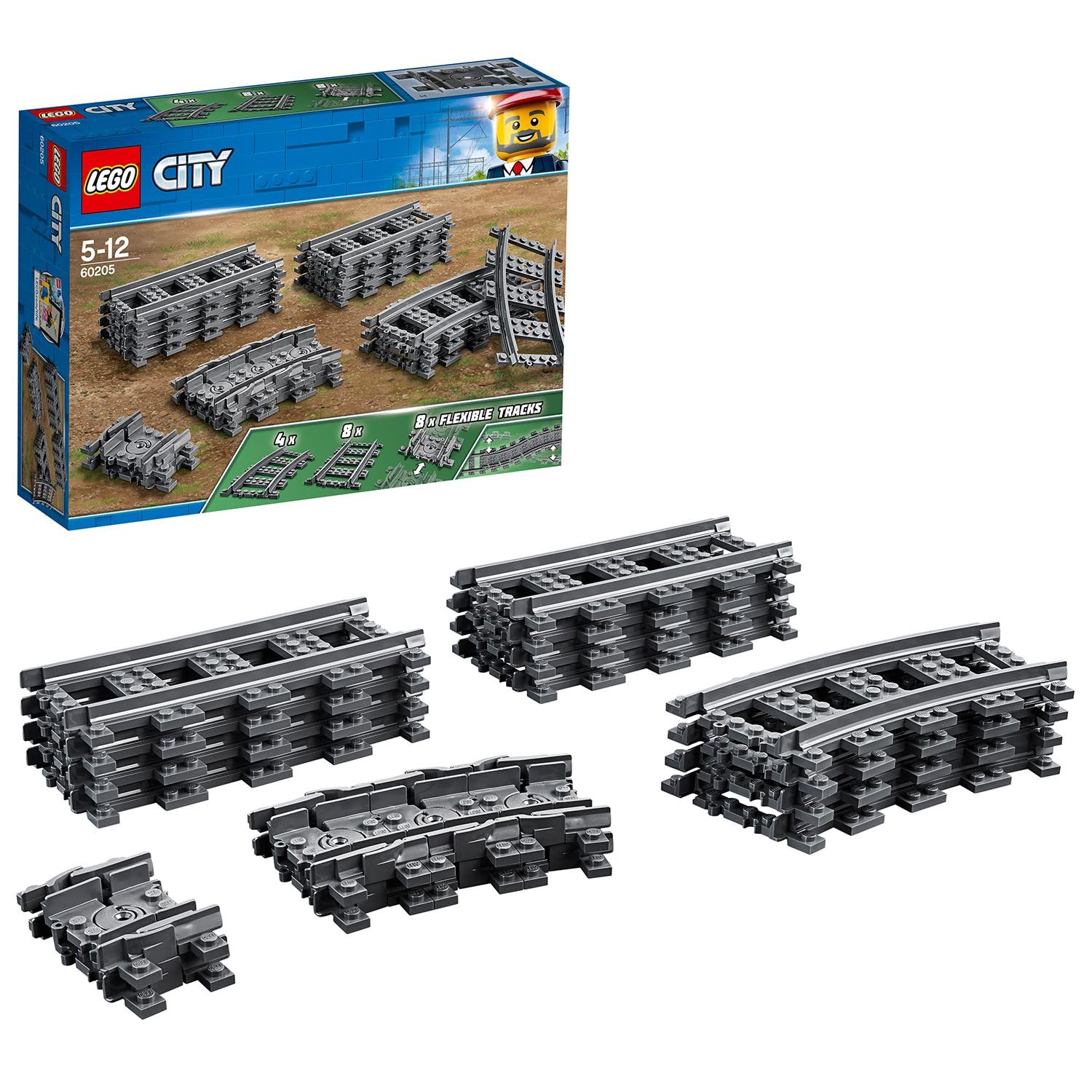 LEGO City Tracks 20 Pieces Extention Accessory Set, Building Toy Train Track Expansion, Toys for Kids 60205